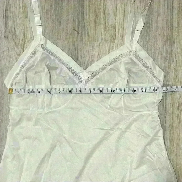 Vintage White Satin Sheer Long Midi Length Slip Lingerie Sleep Chemise Size S - Picture 4 of 5